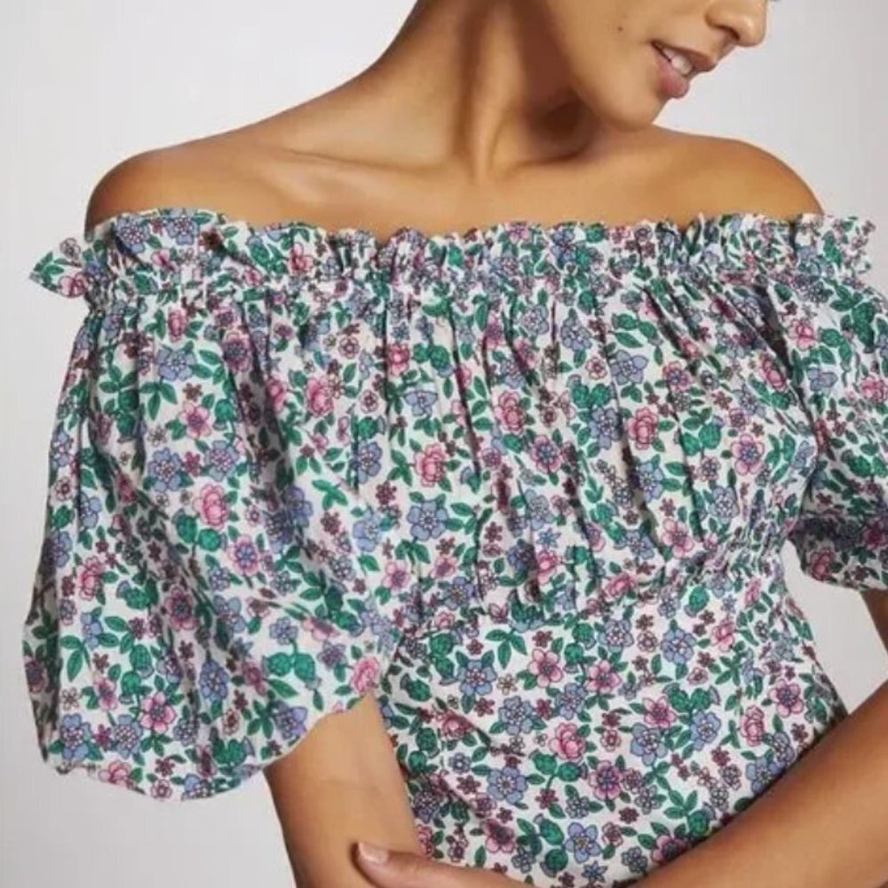 Banjanan Anna Floral Off-Shoulder Top Puff Sleeve Cotton